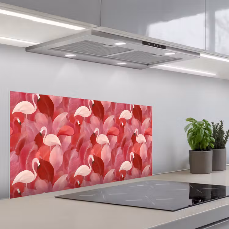 Flamingo - Botanisch - Elegant - Roze - Rood keuken achterwand spatscherm middel 899 -3d_schuin