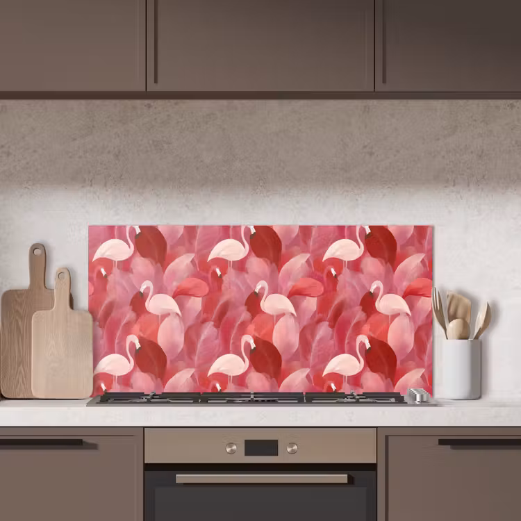 Flamingo - Botanisch - Elegant - Roze - Rood keuken achterwand spatscherm middel 899 -sfeer2