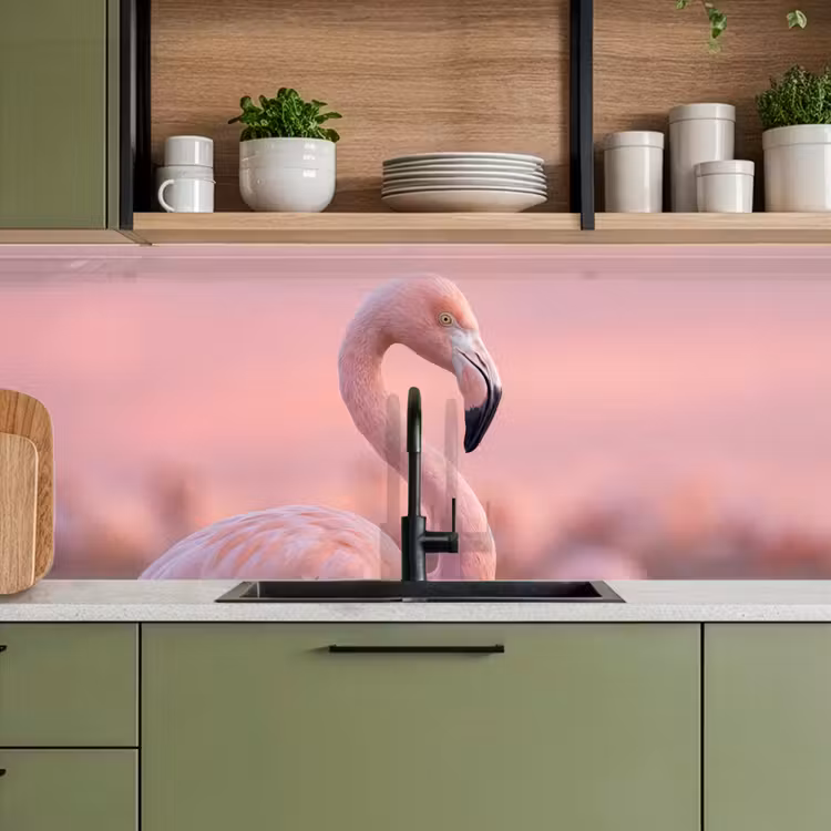 Flamingo - Portret - Roze keuken achterwand 2 middel -sfeer3
