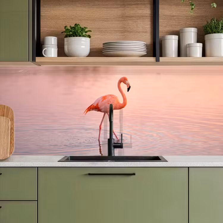 Flamingo - Water - Roze keuken achterwand 2 middel -sfeer3