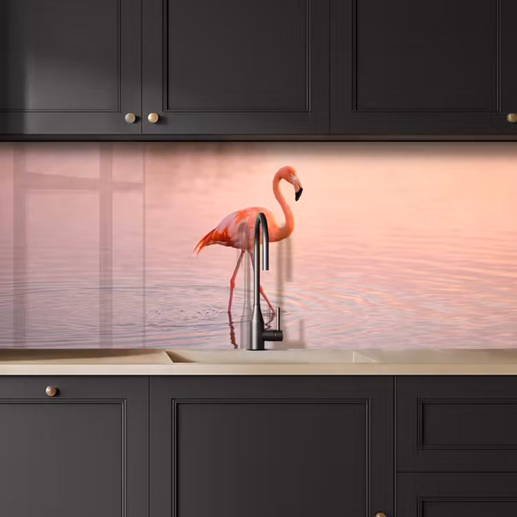 Flamingo - Water - Roze keuken achterwand 2 middel -sfeer1