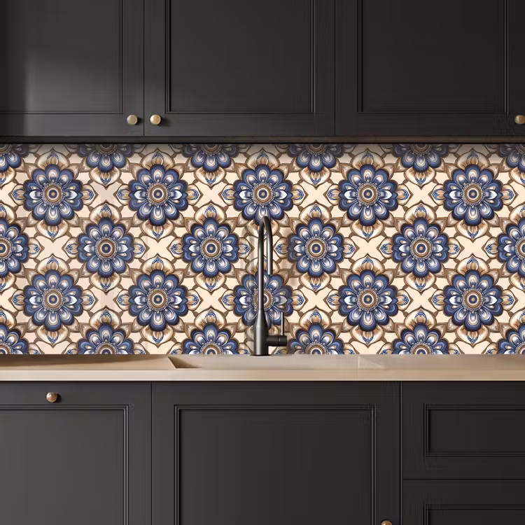 Floraal - Ornament - Blauw keuken achterwand 2 middel 871 -sfeer1