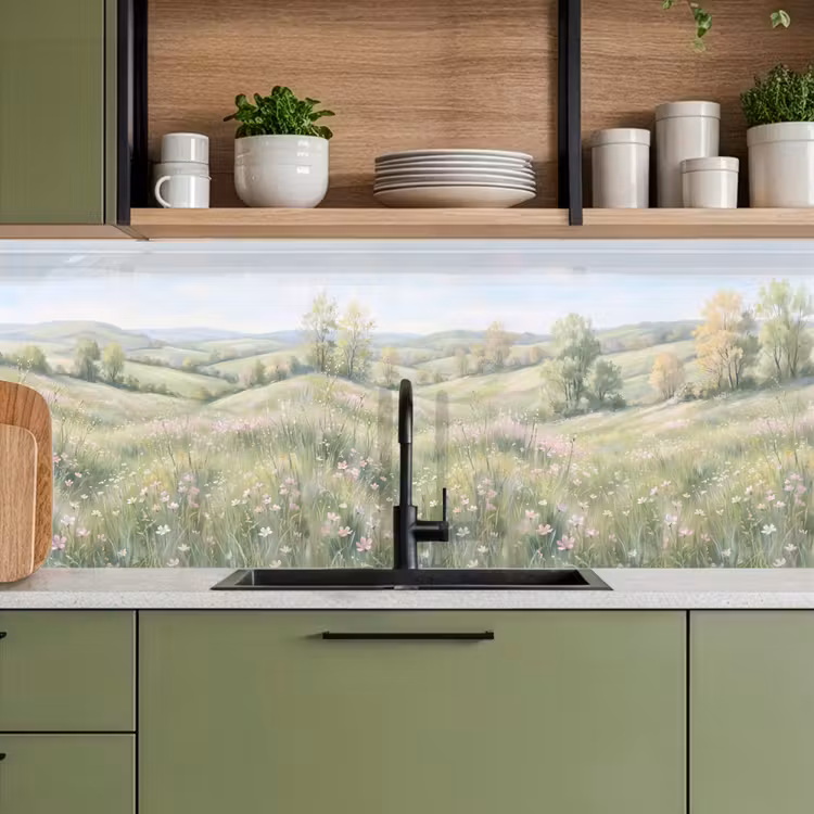 Bloemen veld - Bloemen - Groen keuken achterwand 2 middel -sfeer3