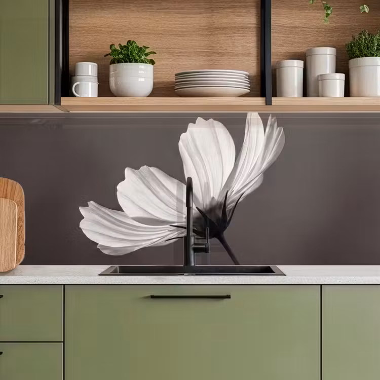 Bloem - Minimalistisch - Zwart - Wit keuken achterwand 2 middel -sfeer3