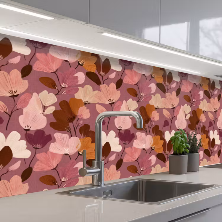 Bloem - Patroon - Roze keuken achterwand 2 groot 857 -3d_schuin