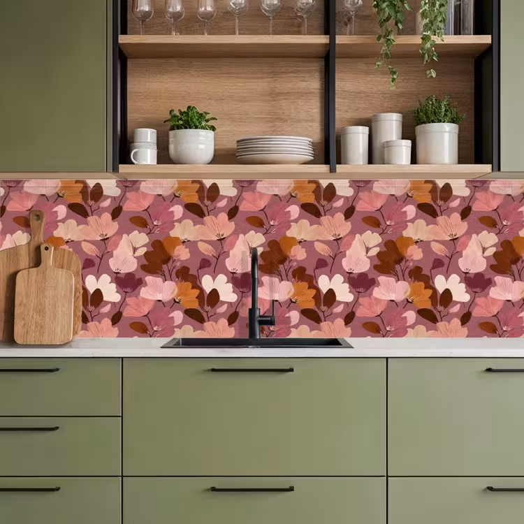 Bloem - Patroon - Roze keuken achterwand 2 groot 857 -sfeer3