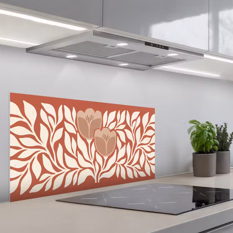 Bloemen - Abstract - Modern - Beige - Natuur keuken achterwand spatscherm middel -3d_schuin