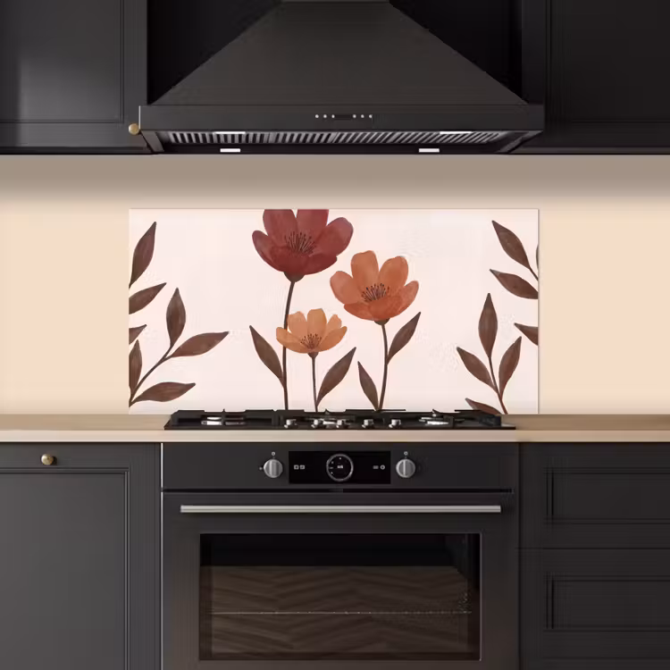 Bloemen - Abstract - Modern - Bruin - Decoratief keuken achterwand spatscherm middel -sfeer1