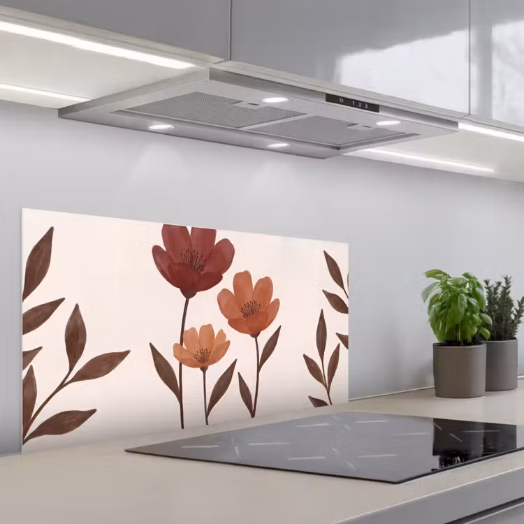 Bloemen - Abstract - Modern - Bruin - Decoratief keuken achterwand spatscherm middel -3d_schuin