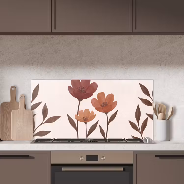 Bloemen - Abstract - Modern - Bruin - Decoratief keuken achterwand spatscherm middel -sfeer2