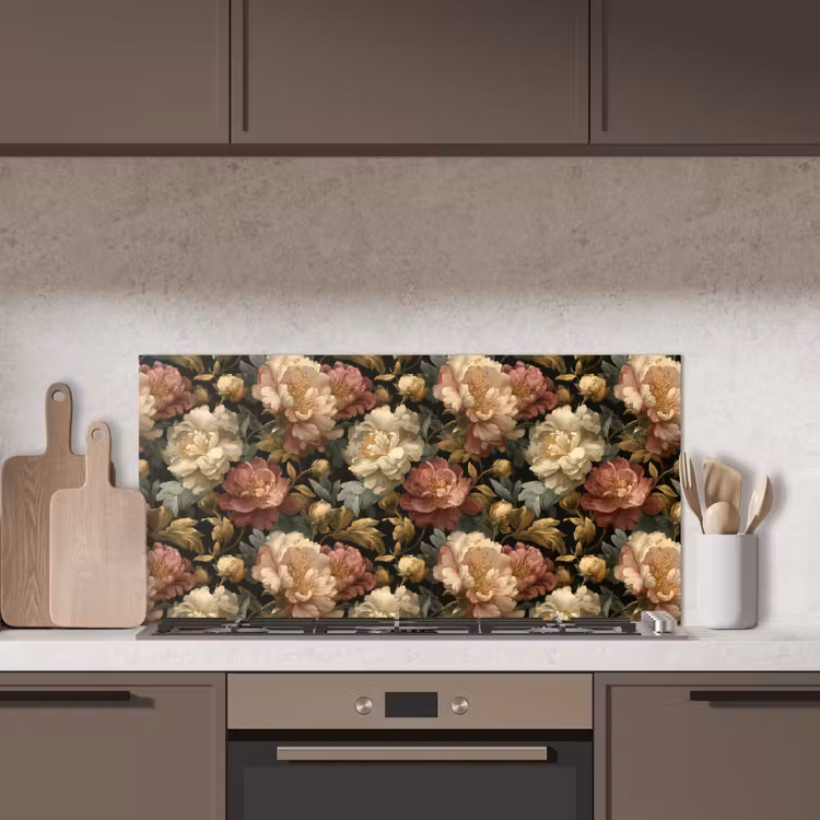 Bloemen - Barok - Patroon - Roze - Crème keuken achterwand spatscherm middel 899 -sfeer2