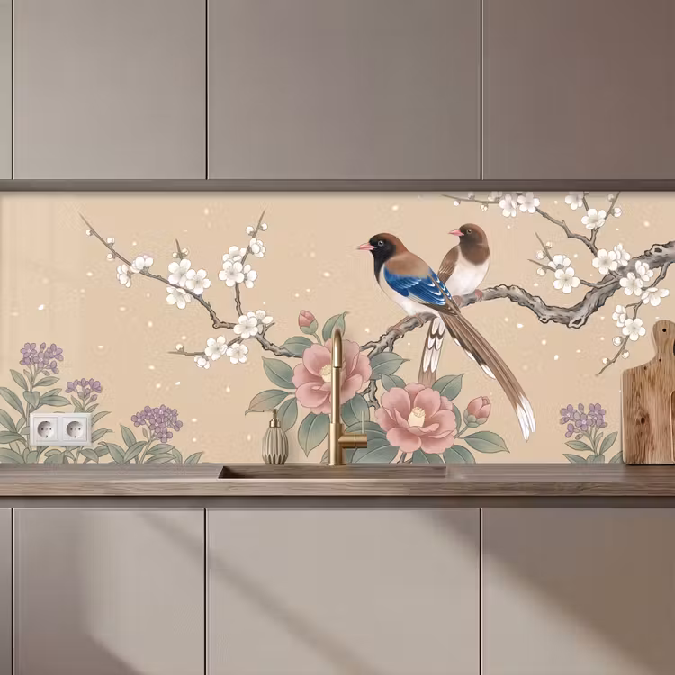 Bloemen - Vogels - Bloemen keuken achterwand 2 middel zz_3dshopping