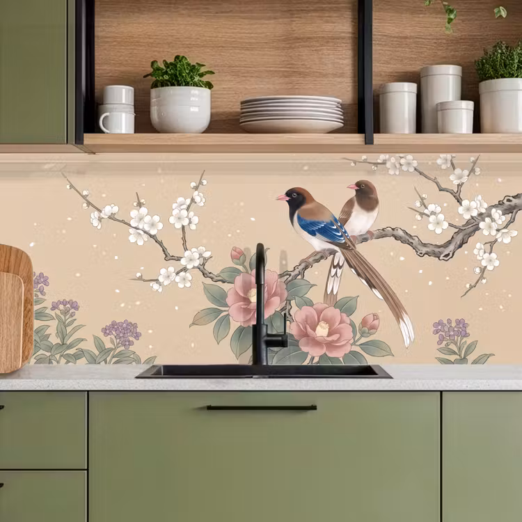Bloemen - Vogels - Bloemen keuken achterwand 2 middel -sfeer3