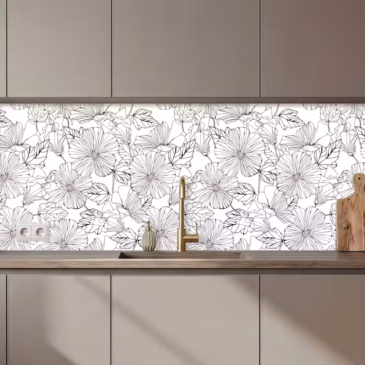 Bloemen - Zwart - Wit - Design - Flora keuken achterwand 2 middel 871 zz_3dshopping