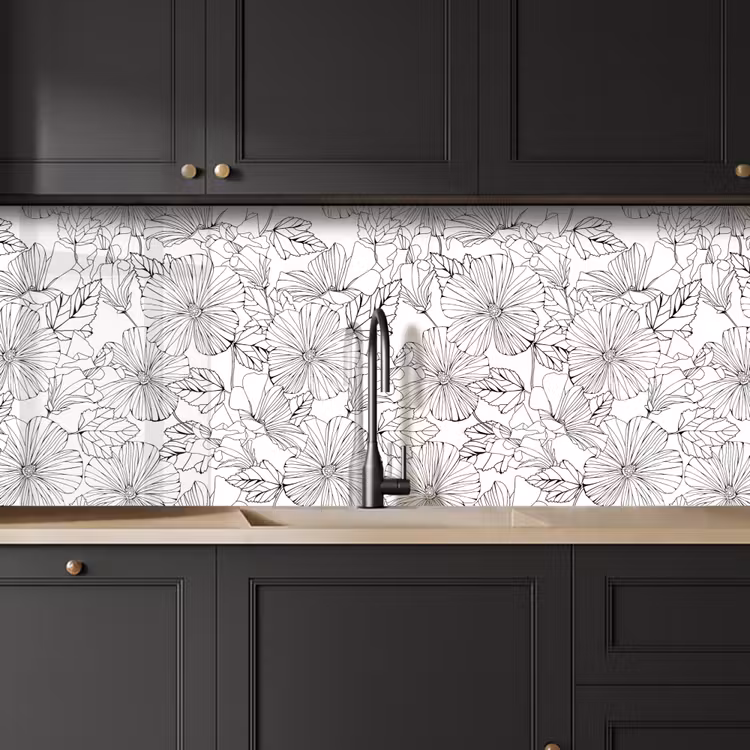 Bloemen - Zwart - Wit - Design - Flora keuken achterwand 2 middel 871 -sfeer1