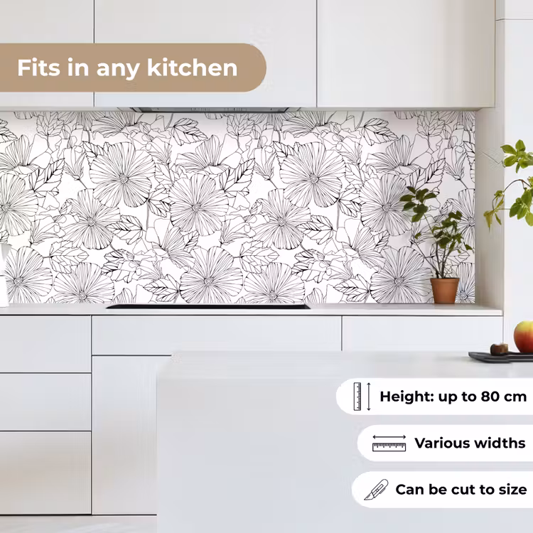 Bloemen - Zwart - Wit - Design - Flora keuken achterwand 2 middel 871 -sfeer4_UK