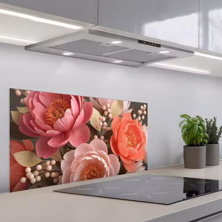 Bloemen - Bloesem - Zacht - Koraal - Decoratie keuken achterwand spatscherm middel -3d_schuin