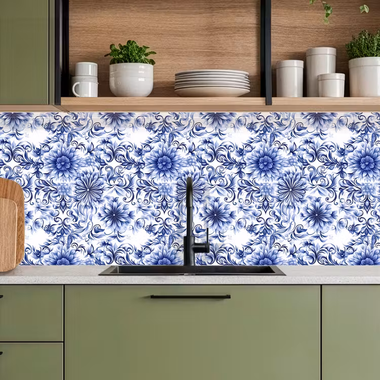 Bloemen - Blauw - Patroon - Wit keuken achterwand 2 middel 871 -sfeer3
