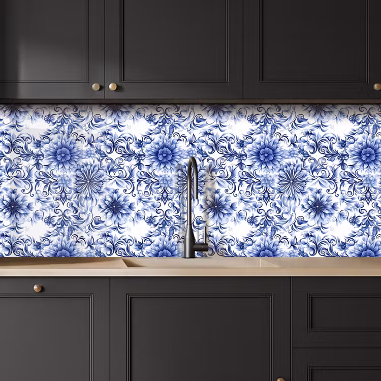 Bloemen - Blauw - Patroon - Wit keuken achterwand 2 middel 871 -sfeer1