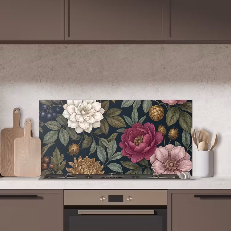 Bloemen - Botanisch - Illustratie - Donker - Vintage keuken achterwand spatscherm middel -sfeer2
