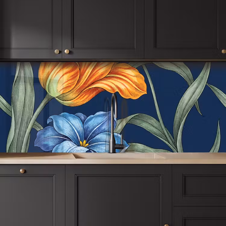 Kitchen Wall Splashback - Flowers - Botanical - Pattern - Bloemen - Botanisch - Patroon keuken achterwand 2 middel