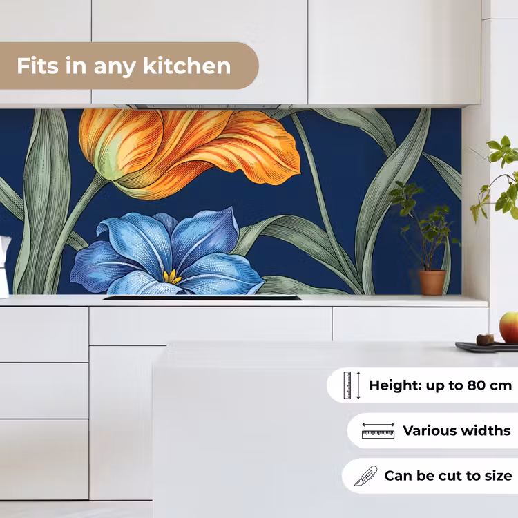 Kitchen Wall Splashback - Flowers - Botanical - Pattern - Bloemen - Botanisch - Patroon keuken achterwand 2 middel