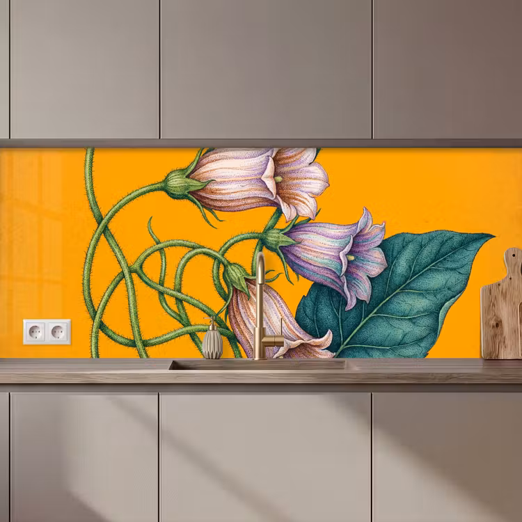 Kitchen Wall Splashback - Flowers - Botanical - Yellow - Bloemen - Botanisch - Geel keuken achterwand 2 middel zz_3dshopping
