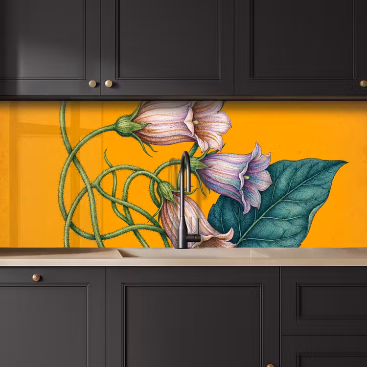 Kitchen Wall Splashback - Flowers - Botanical - Yellow - Bloemen - Botanisch - Geel keuken achterwand 2 middel