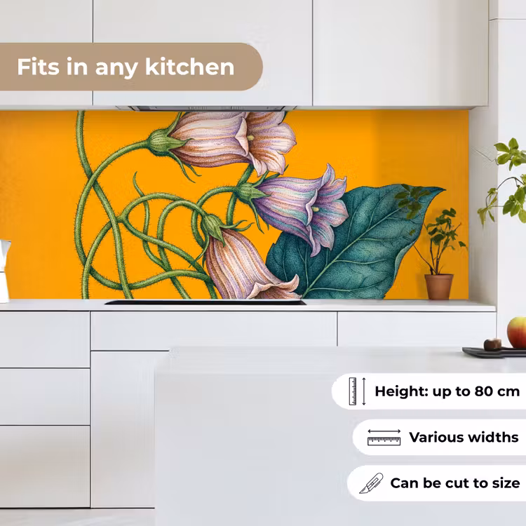 Kitchen Wall Splashback - Flowers - Botanical - Yellow - Bloemen - Botanisch - Geel keuken achterwand 2 middel