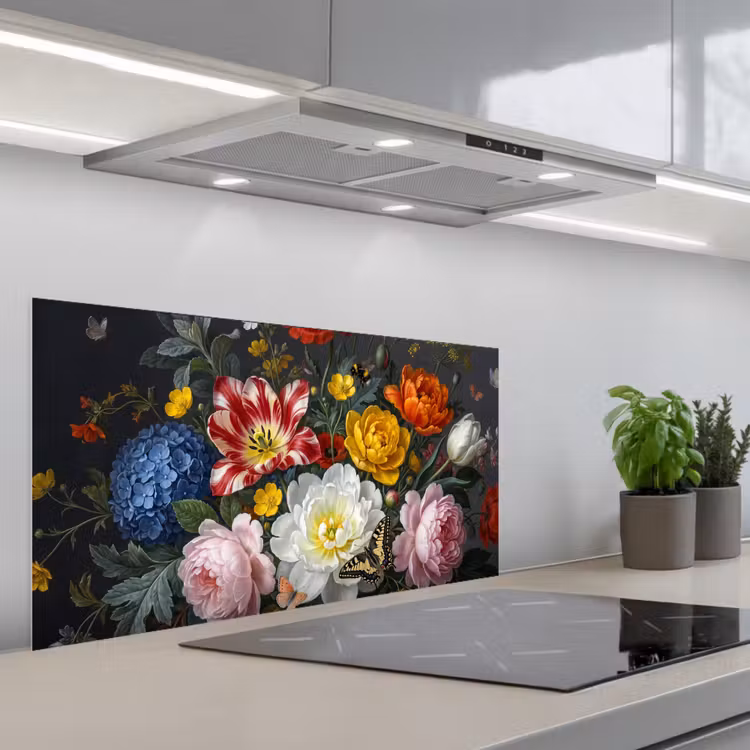 Bloemen - Boeket - Klassiek - Kleurrijk - Natuur keuken achterwand spatscherm middel -3d_schuin