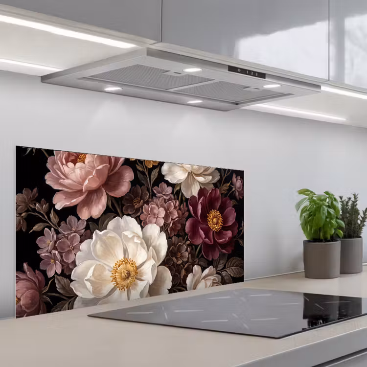 Bloemen - Boeket - Klassiek - Donker - Rood keuken achterwand spatscherm middel -3d_schuin