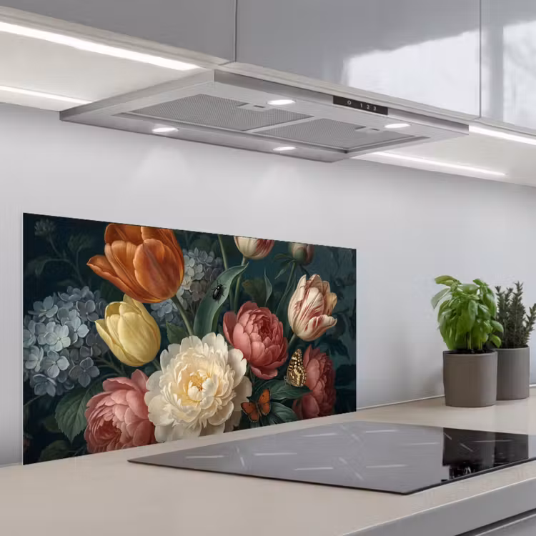 Bloemen - Boeket - Natuur - Klassiek - Donker keuken achterwand spatscherm middel -3d_schuin