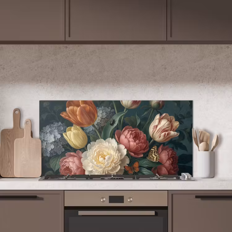 Bloemen - Boeket - Natuur - Klassiek - Donker keuken achterwand spatscherm middel -sfeer2