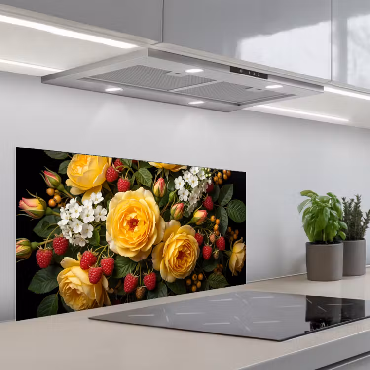 Bloemen - Boeket - Natuur - Klassiek - Geel keuken achterwand spatscherm middel -3d_schuin