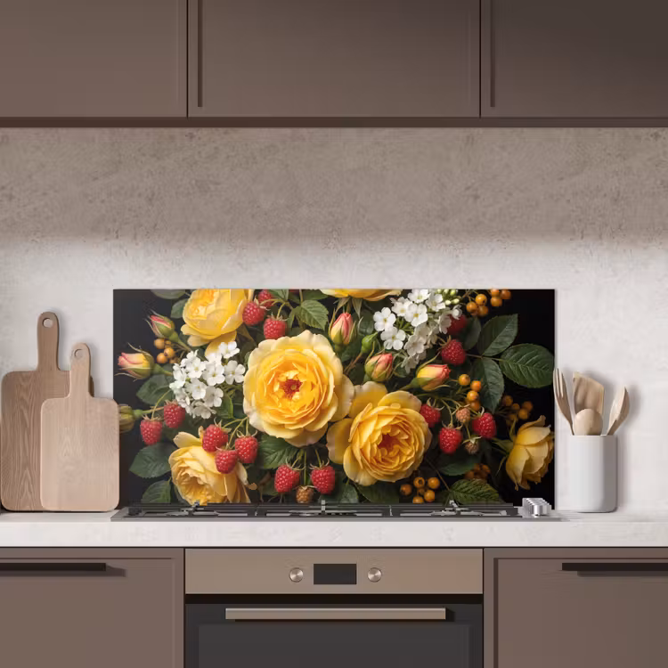 Bloemen - Boeket - Natuur - Klassiek - Geel keuken achterwand spatscherm middel -sfeer2