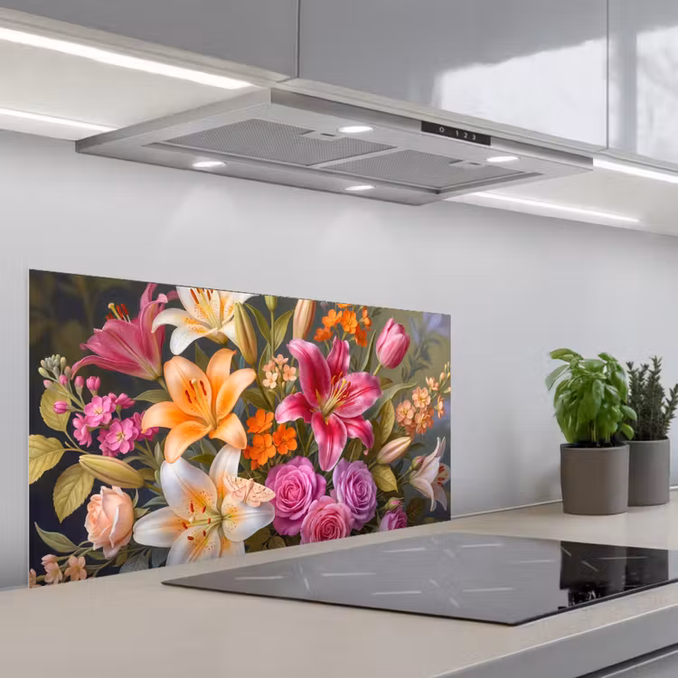 Bloemen - Boeket - Natuur - Kleurrijk - Modern keuken achterwand spatscherm middel -3d_schuin