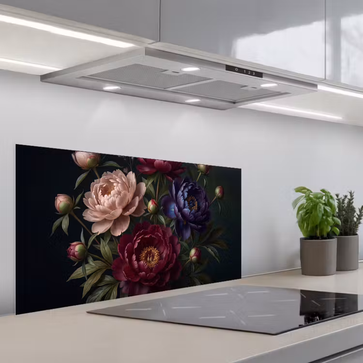 Bloemen - Boeket - Natuur - Modern - Donker keuken achterwand spatscherm middel -3d_schuin
