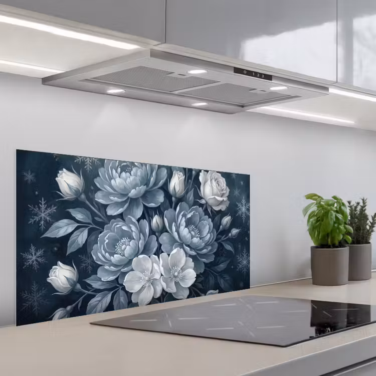Bloemen - Boeket - Winter - Abstract - Blauw keuken achterwand spatscherm middel -3d_schuin