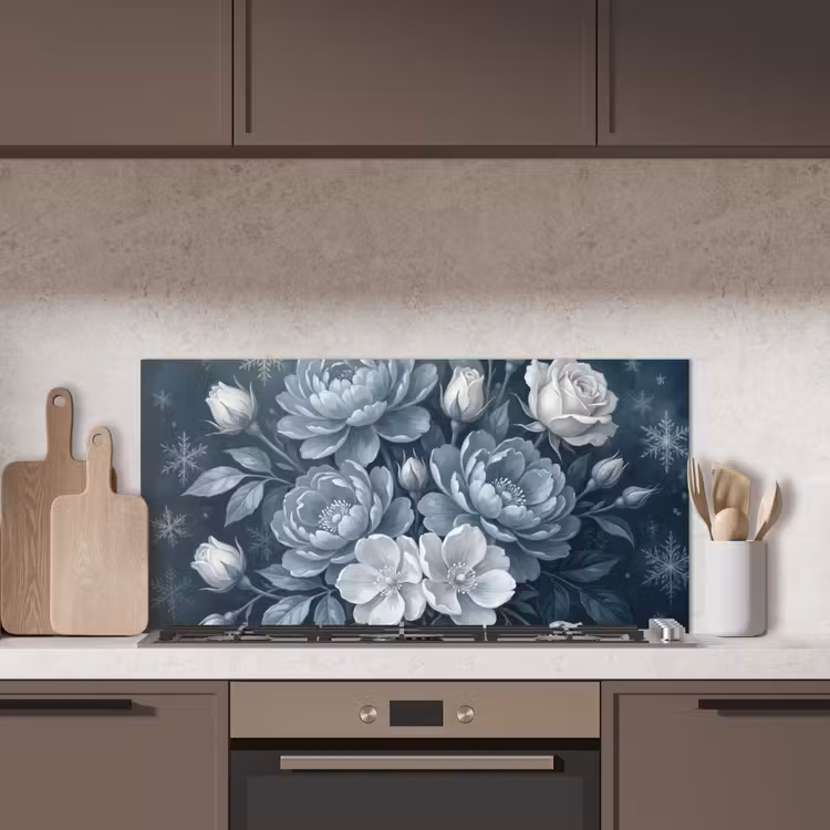 Bloemen - Boeket - Winter - Abstract - Blauw keuken achterwand spatscherm middel -sfeer2