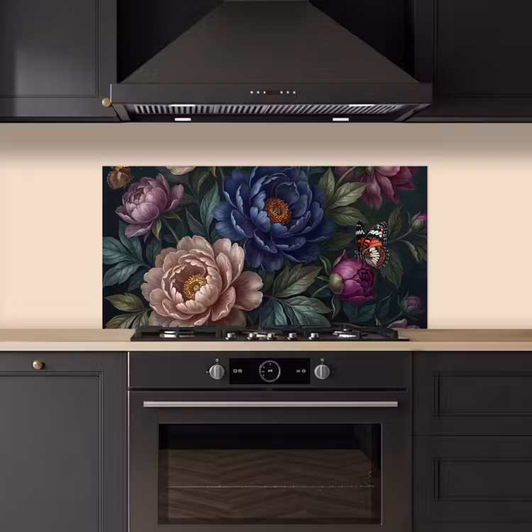 Bloemen - Vlinder - Natuur - Modern - Paars keuken achterwand spatscherm middel -sfeer1