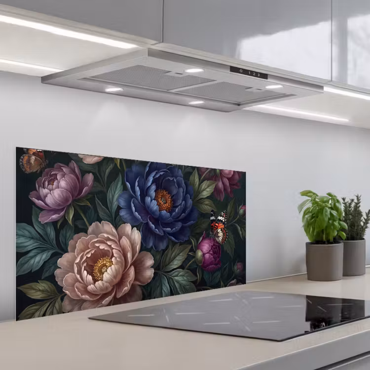 Bloemen - Vlinder - Natuur - Modern - Paars keuken achterwand spatscherm middel -3d_schuin
