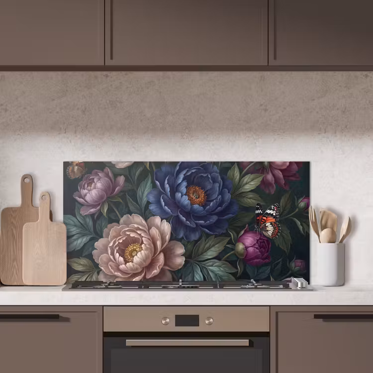 Bloemen - Vlinder - Natuur - Modern - Paars keuken achterwand spatscherm middel -sfeer2