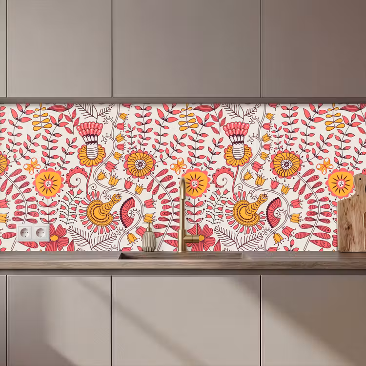 Bloemen - Design - Roze - Oranje keuken achterwand 2 middel 871 zz_3dshopping