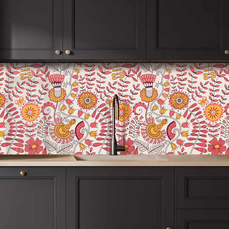 Bloemen - Design - Roze - Oranje keuken achterwand 2 middel 871 -sfeer1