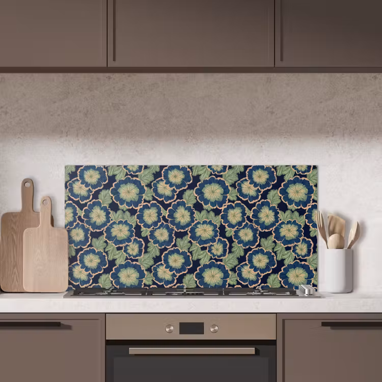 Bloemen - Borduurwerk - Patroon - Blauw - Groen keuken achterwand spatscherm middel 899 -sfeer2