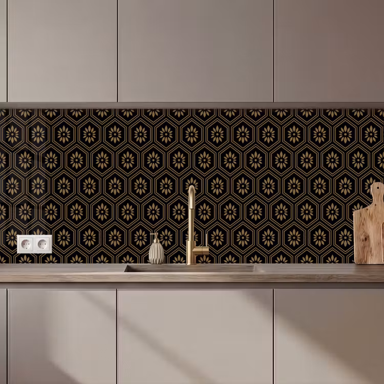 Bloemen - Goud - Hexagon keuken achterwand 2 middel 871 zz_3dshopping