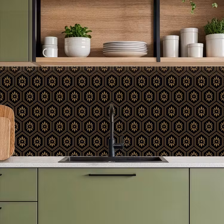 Bloemen - Goud - Hexagon keuken achterwand 2 middel 871 -sfeer3