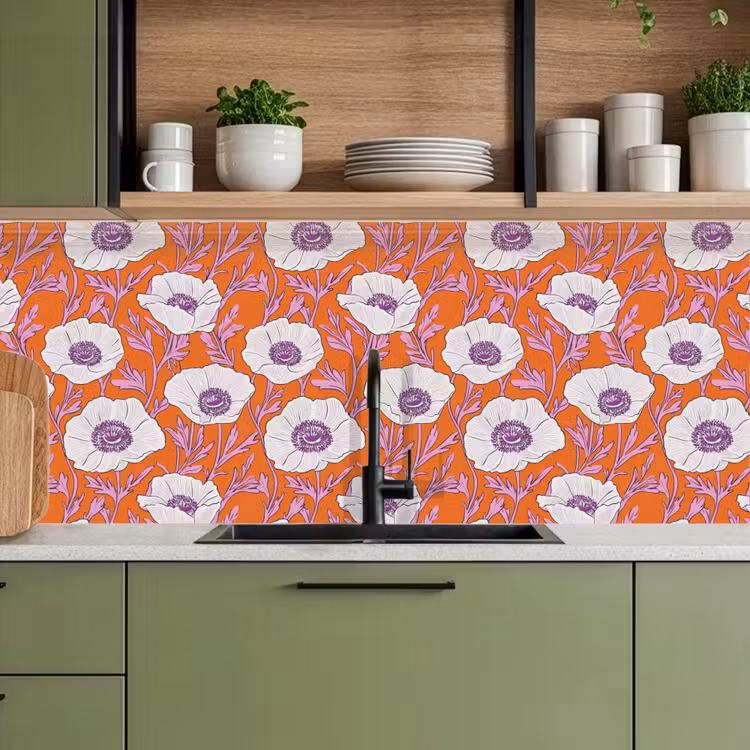Bloemen - Grafisch - Oranje keuken achterwand 2 middel 871 -sfeer3