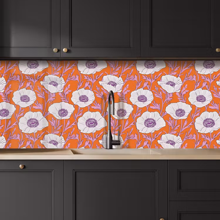 Bloemen - Grafisch - Oranje keuken achterwand 2 middel 871 -sfeer1