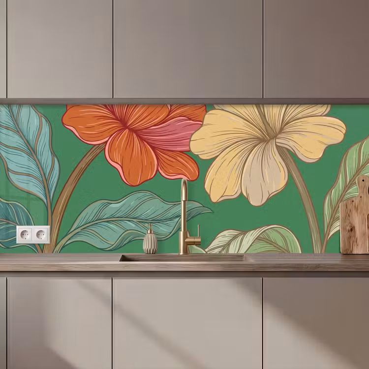 Kitchen Wall Splashback - Flowers - Greenery - Illustration - Bloemen - Groen - Illustratie keuken achterwand 2 middel zz_3dshopping